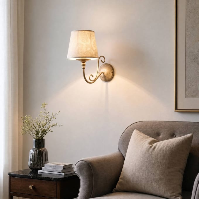Jupiter Wandlamp Sofia Ecrie beige/goudkleurig, textiel, staal, E27
