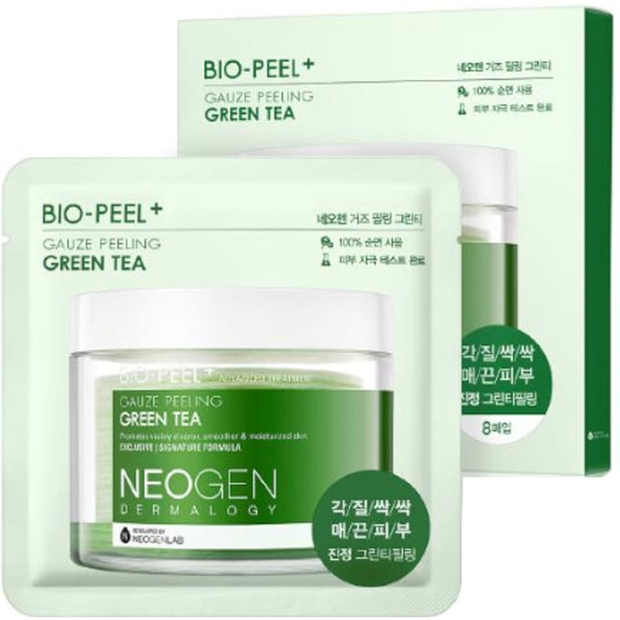 Neogen, Bio-Peel+ Gauze Peeling Green Tea, 8 pads, 9.5 ml (0.32 fl oz) each white