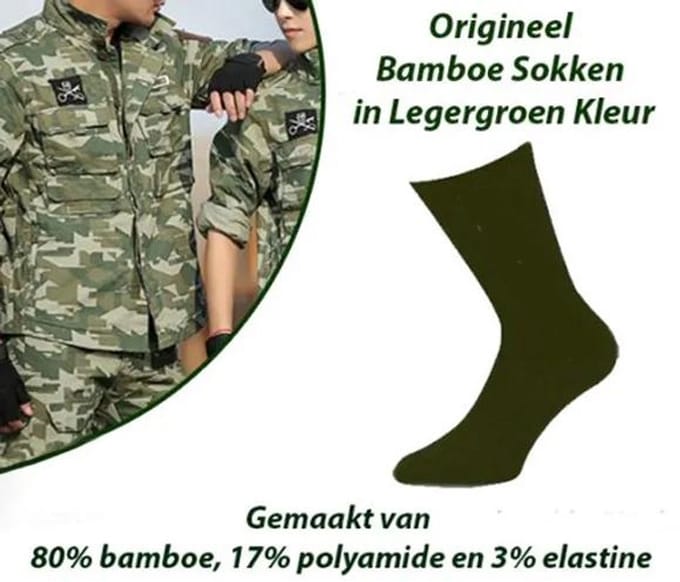 6-Paar Origineel Bamboe Sokken in Legergroen Kleur 46-47
