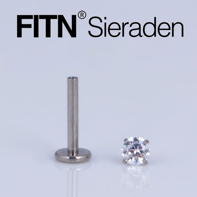 FITN-TIPSLR-Titanium-Labret Internally Threaded-Zilver Kleurige-1.2*8*3.0mm Lip Piercing met Zirkonia