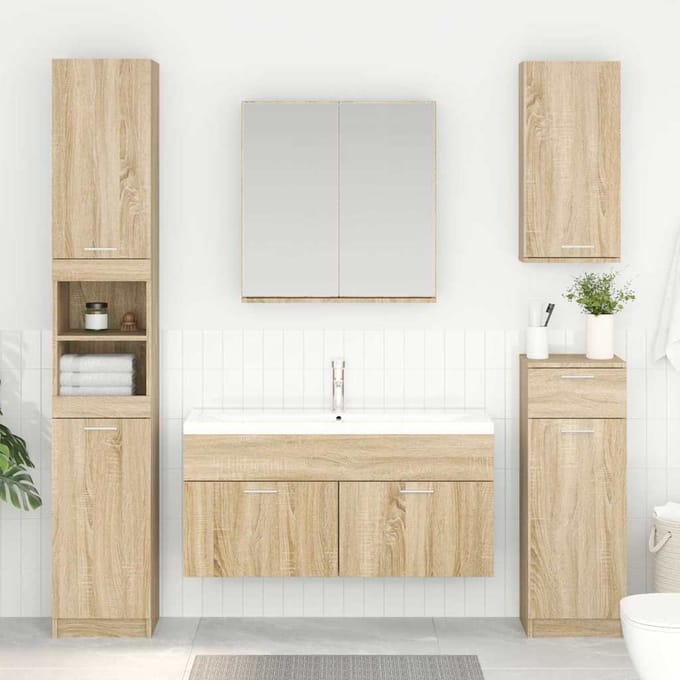 vidaXL Wastafelkast met opslag met de deur Sonoma Eik Bewerkt hout