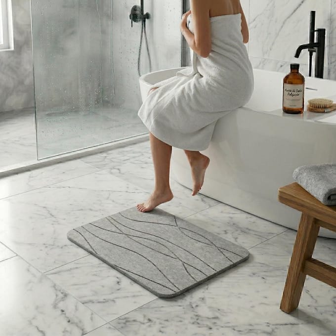 Badmat 60 x 40 cm - Super Absorberende Stenen Mat, Sneldrogend en Antislip voor Douche, Stone Bath Mat