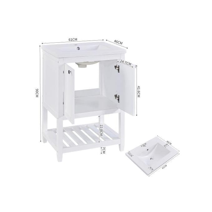 Badkamermeubel - MUVOE - 60cm - Keramische wastafel - Wit - Eigentijds design wit