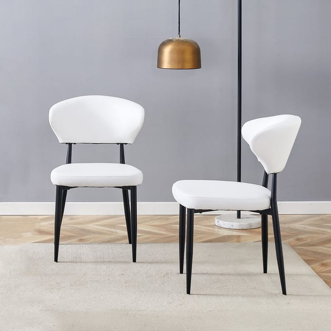 MODFU - Eetkamerstoelen Set Van 2 - Ergonomische Gebogen Rugleuning - Modern - Voor Eethoek - Metaal En PU - Wit En Zwart