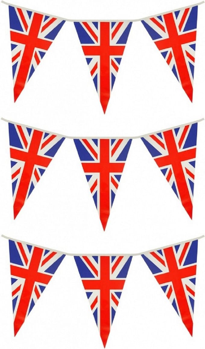 Set van 3x stuks union Jack/UK/Groot Brittanie vlaggenlijnen - Plastic - 7 meter lang - Landen feestartikelen/versiering
