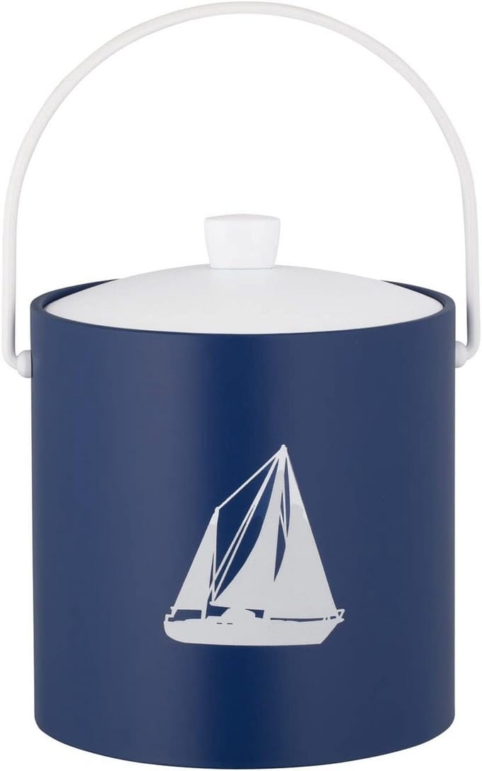 Grote IJsemmer 3 Liter met Zeilboot Design - Royale Blauw Suède-look