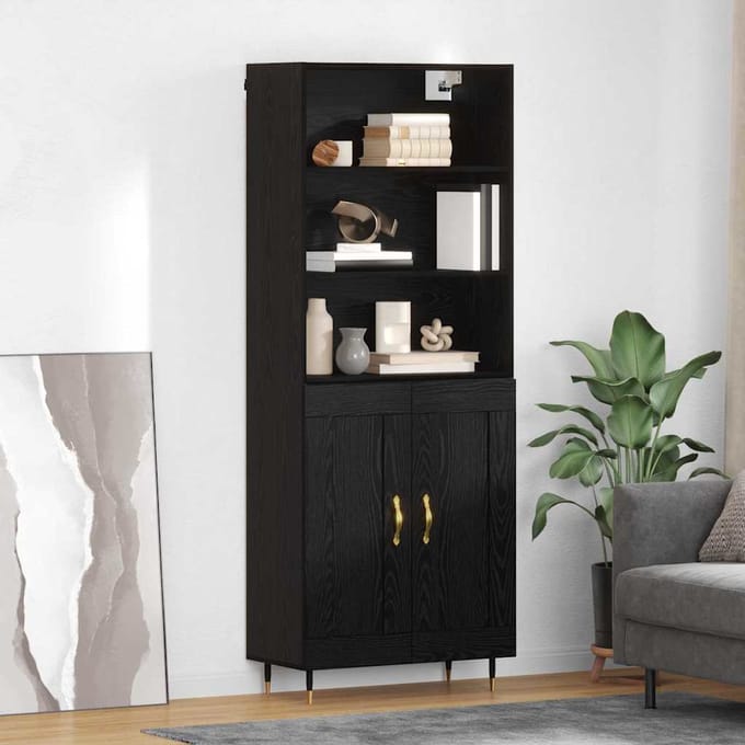 vidaXL - Highboard - Zwart - eiken - 69,5 - x - 34 - x - 180 - cm - Bewerkt - hout