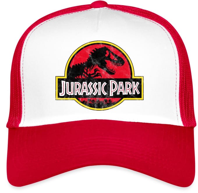 Jurassic Park Klassiek Logo In Rood Met T-Rex Trucker Cap