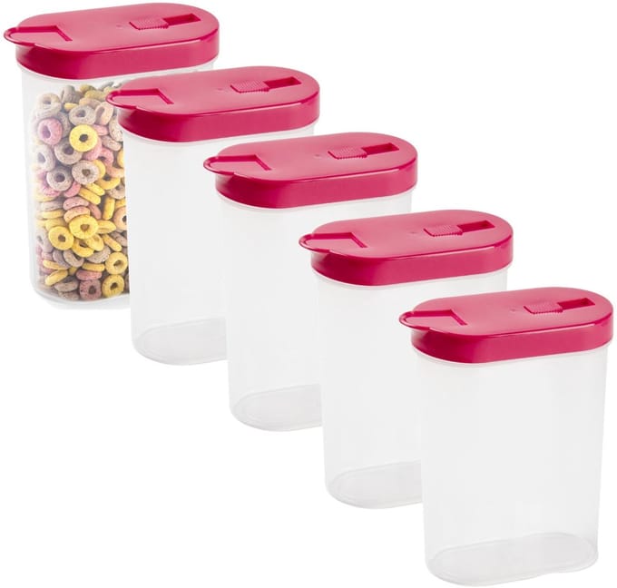 Plasticforte Voedsel opslag container model strooibus - 5x - roze - 1000 ml - kunststof - 15 x 7 x 19 cm