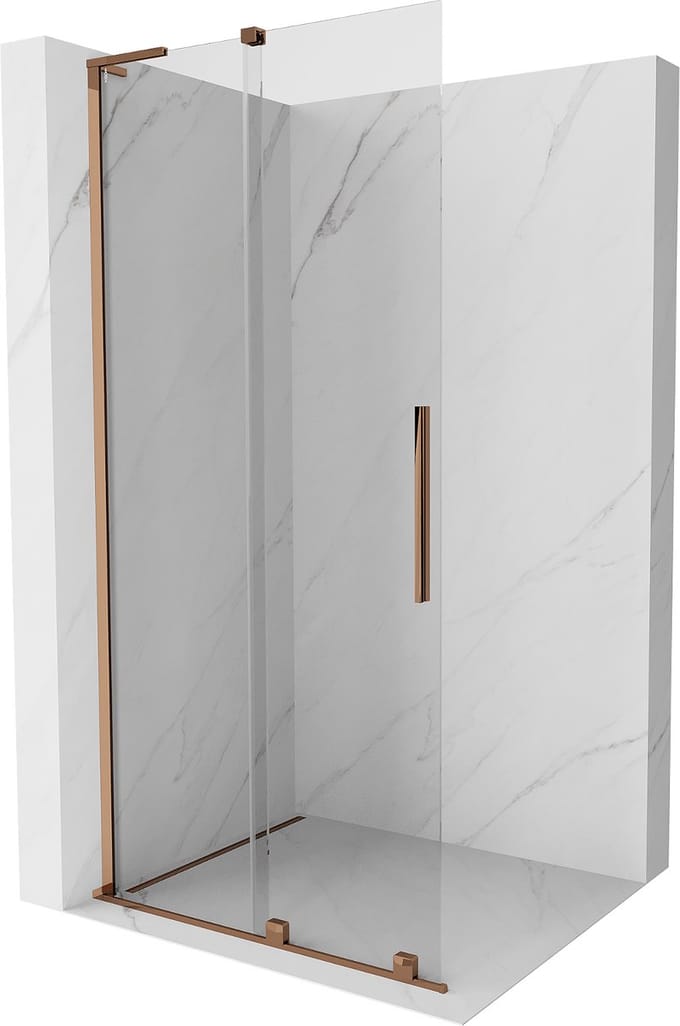 Mexen Velar L schuifbare inloopdouchewand 110 x 200 , transparant 8 mm, roze goud - 871-110-003-03-60