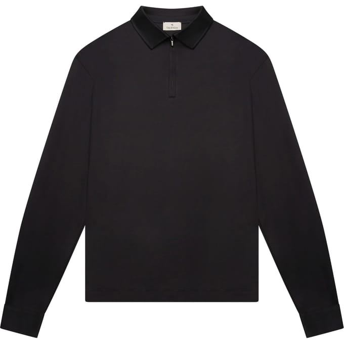 Valenza Supima Polo Zip Collar L/s Polos Zwart 1172