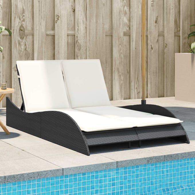 vidaXL - Ligbed - met - kussens - 114x205x73 - cm - poly - rattan - zwart