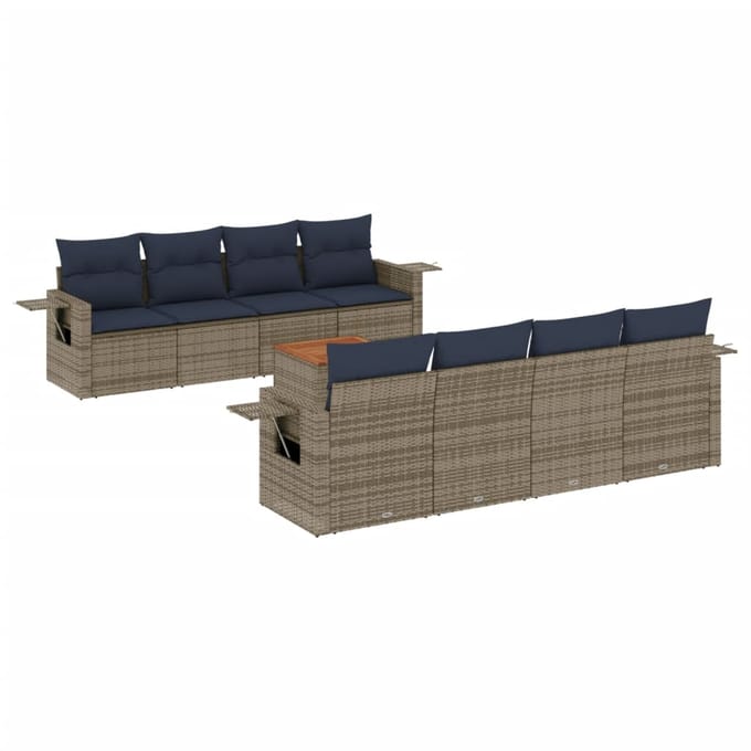 vidaXL - 9-delige - tuinbankset - met - kussens, - grijs - polyrotan