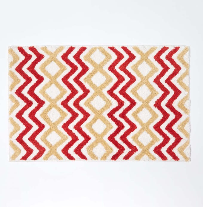 Homescapes Chevron antislip badmat 100% katoen, oranje, mosterd, wit