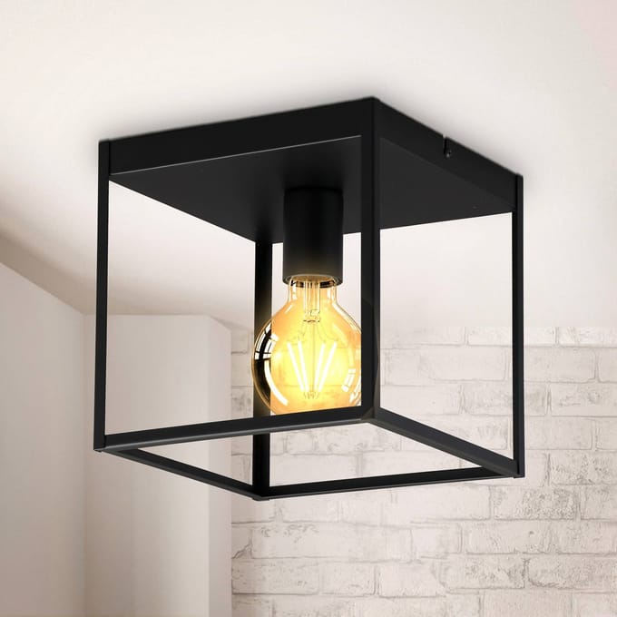B.K.LICHT - Zwarte Plafondlamp - decoratiev - industriële lamp - metaalen - E27 fitting - 22x22 cm