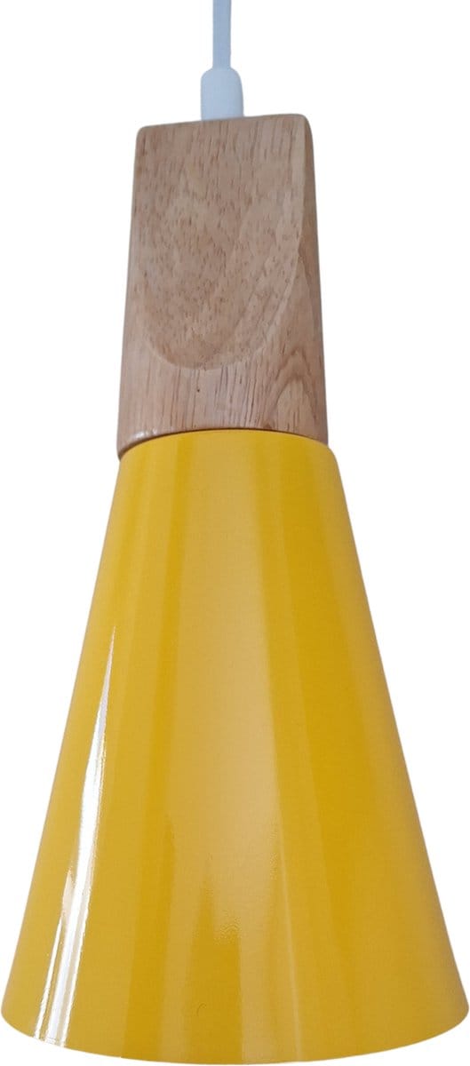 Hanglamp Modern Geel met hout 13,5 cm - Scaldare Cefalu