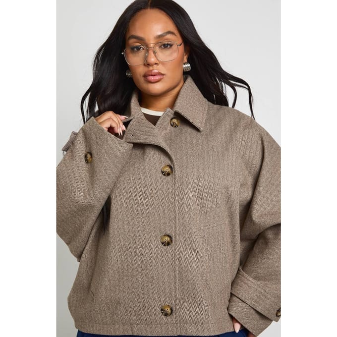 boohoo Dames Plus Gekorte Trenchcoat | Taupe | Maat: 18