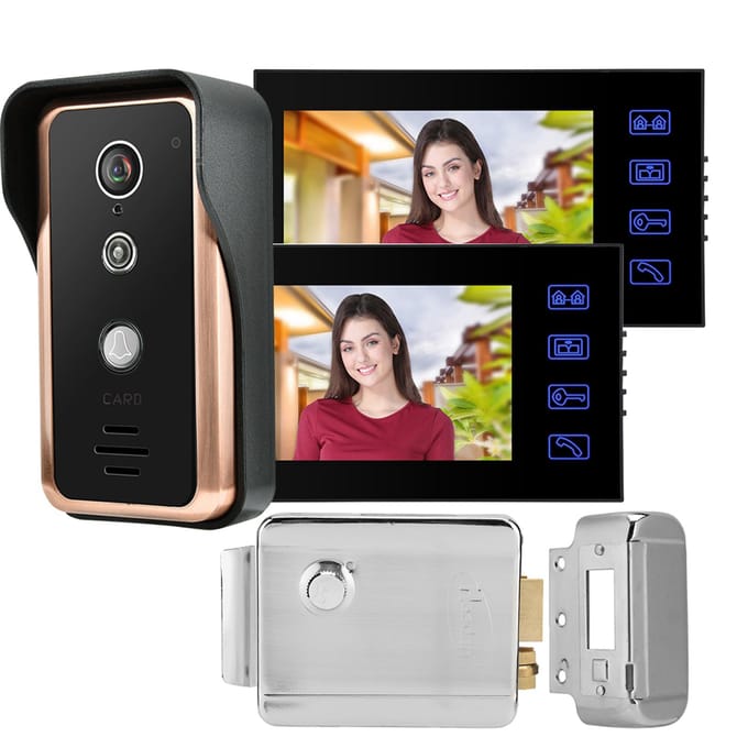 Interphone vidéo filaire 7 pouces à 2 moniteurs avec caméra IR RFID et serrure à contrôle électrique