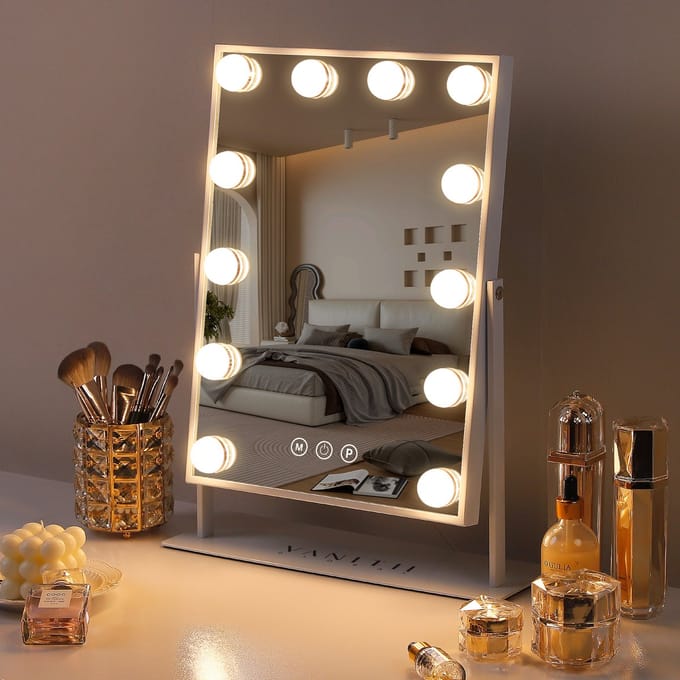 VANITII GLOBAL Hollywood Make-up Spiegel met Verlichting Licht LED Wit 30 x 41 cm