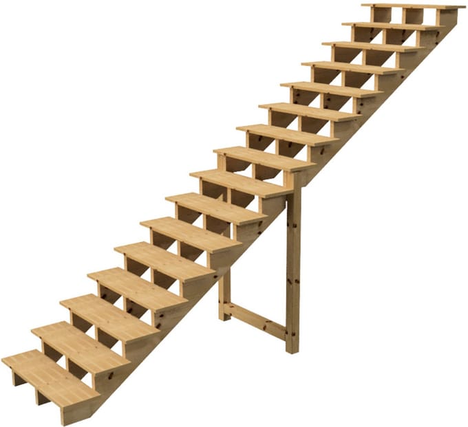 BERLIN Houten Buitentrap - 16 Open Treden 275 cm Hoog - 100 cm Breed