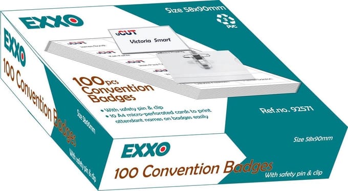 EXXO-HFP #92571 - 58*90mm Badges - Combi Clip -  24 Doos @ 100 Stuks