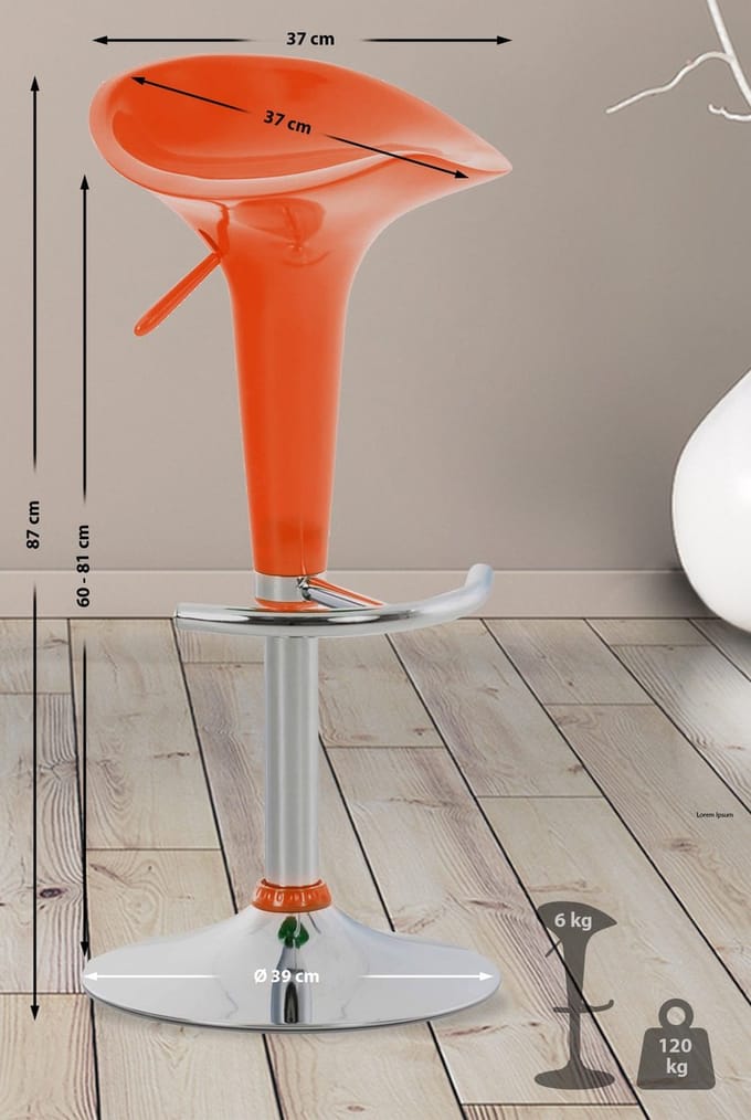 CLP Saddle Barkruk - Verstelbaar - Voetsteun - Kunststof - oranje/chroom