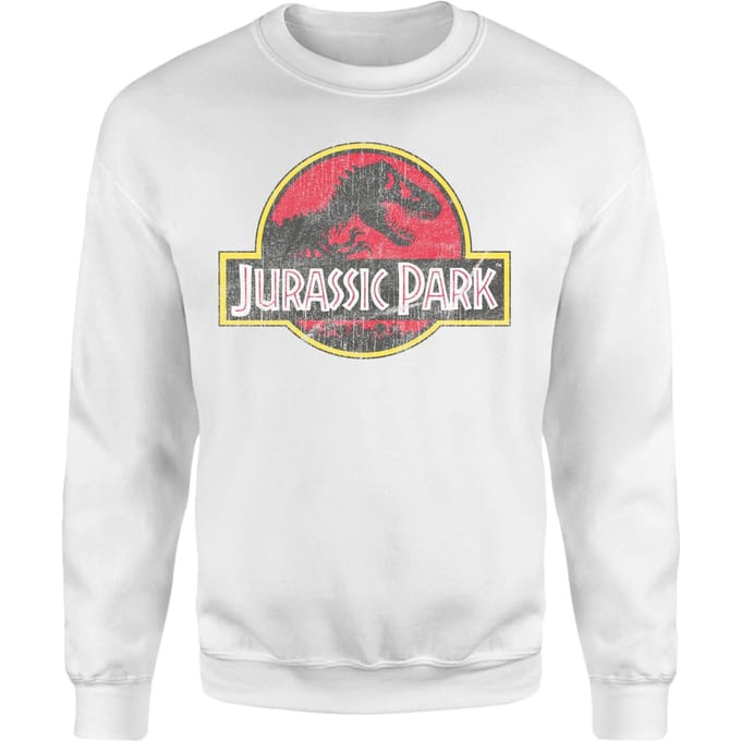 Jurassic Park Logo Vintage Sweatshirt - White - XXL