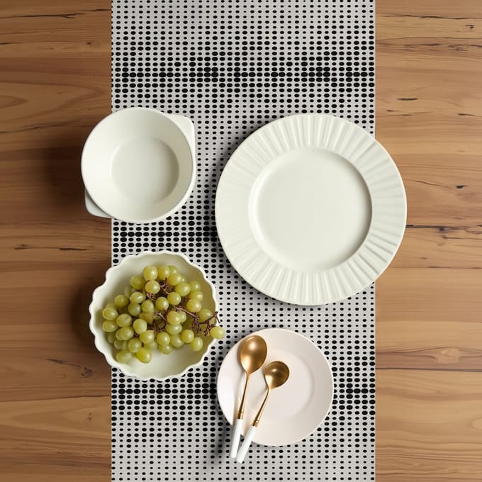 Moderne tafelloper 40x225 cm – rechthoekig, antraciet/eierschaal