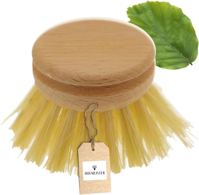 Houten afwasborstel met verwisselbare kop, 23 cm, hittebestendig en duurzaam