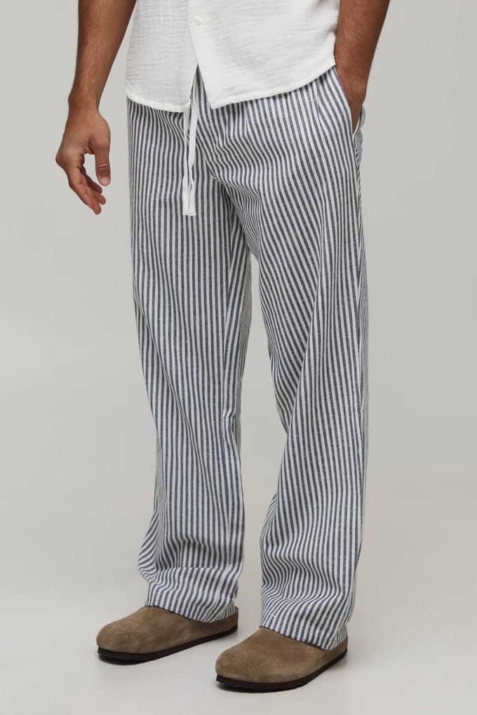 Relaxed Linnen-look Pantalon Met Krijtstreep | Charcoal | Size 2XL