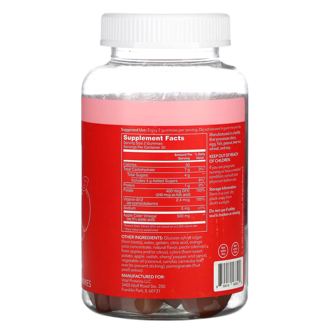 Vital Proteins, Appelciderazijn Gummies, Appelsmaak, 60 Stuks