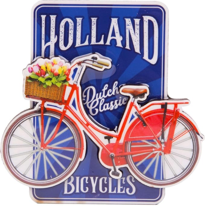 Matix Magneet Fiets Holland 8,5 X 8,5 Cm Mdf Rood/blauw