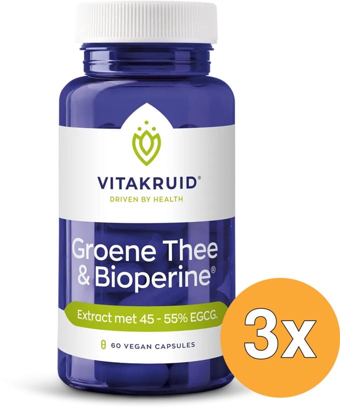 3x Vitakruid Groene Thee & Bioperine® >50% EGCG >80% Catechines (60 vega capsules)