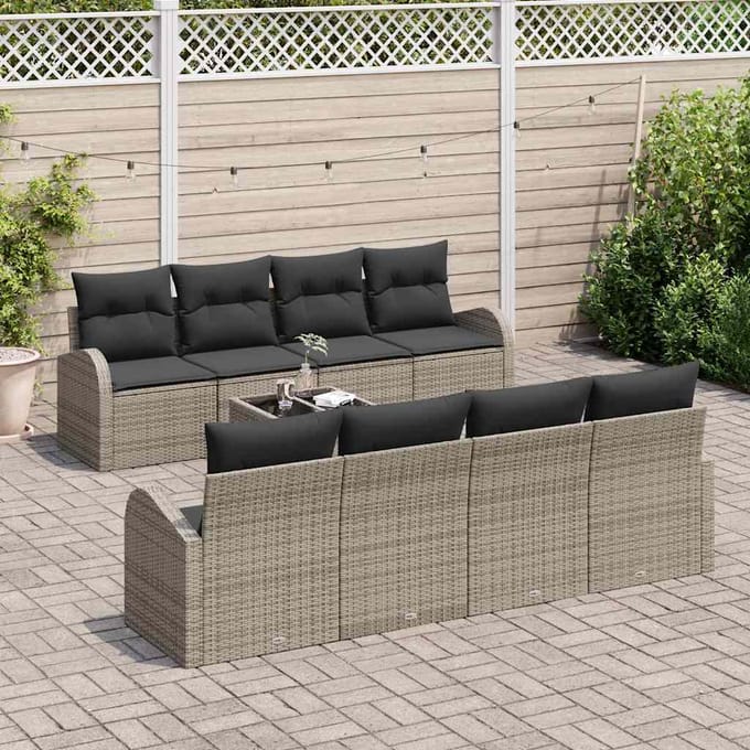 vidaXL - Tuinbank - Set - 9 - st - Grijs - poly - rattan