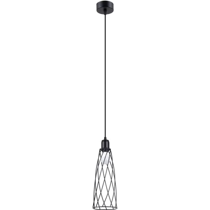 Hanglamp SUBA 1 met geometrische stalen kooi - Sollux Lighting - IP20 - Zwart staal behuizing - 12 x 12 x 139 cm - 1 x E14 LED, exclusief lichtbron - Max. 10 W - Industriële hanglamp voor woonkamer, slaapkamer en eetkamer