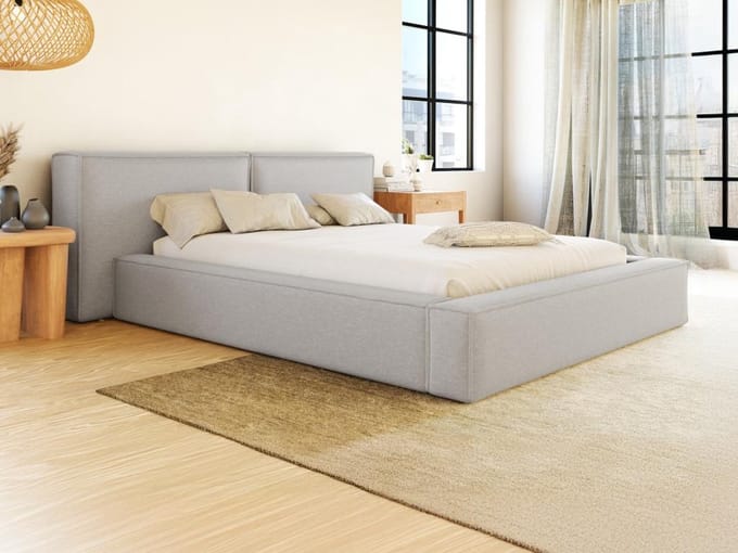 Vente-unique Bed met opbergruimte stof lichtgrijs 160 x 200 cm
