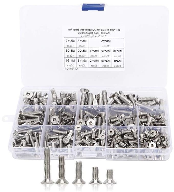 Allecta - 260-Delige RVS M4/M5/M6 Platte Machine Schroeven Set voor Elektronica Industrie.