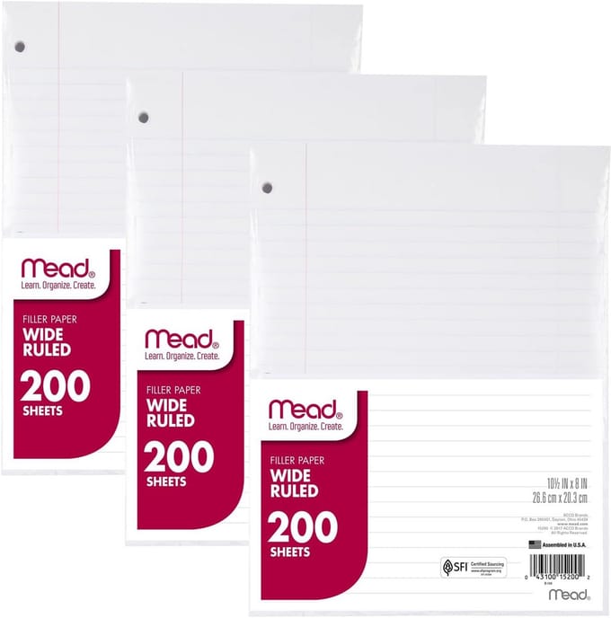 Losbladig Papier, Collegeblok Papier, Breed Geruit, 200 Vellen, 3 Pak
