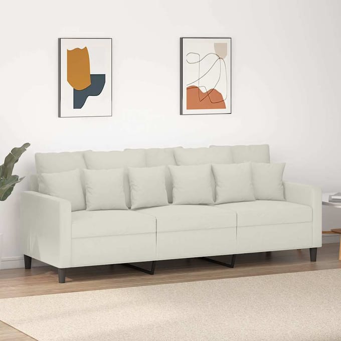 vidaXL - Driezitsbank - 180 - cm - fluweel - crèmekleurig