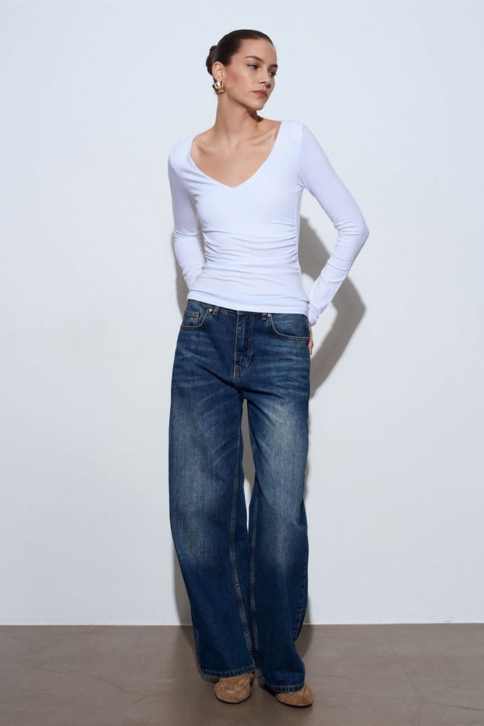 Slim Fit V-Hals Breimode Blouse