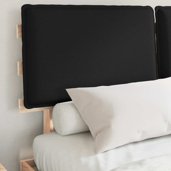 vidaXL - Bedframe - met - Gevoerde - Hoofdbord - Zwart - 140 - x - 190 - cm