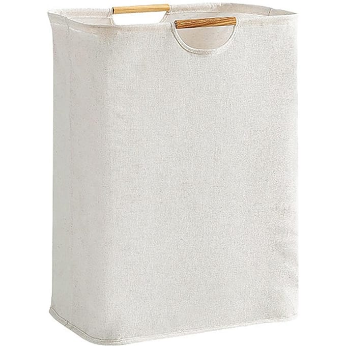 Grote Wasmand Waterdicht Opvouwbare Wasmand met Houten Handvat voor Huishouden Small white