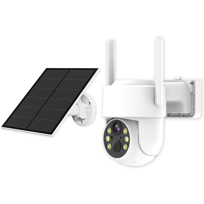 4MP zonne-energie wifi-bewakingscamera met laag stroomverbruik en tweerichtingsintercom HD-beeld 355 wit
