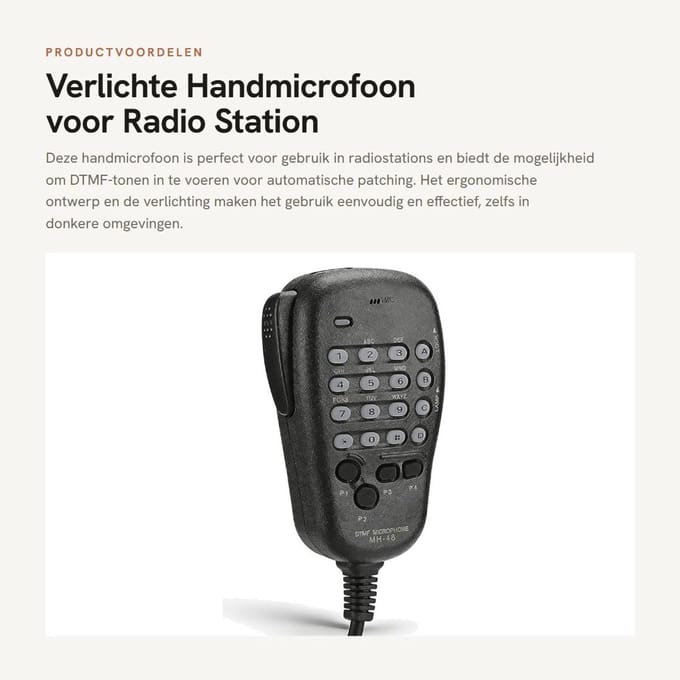 Solidchoice- Handmicrofoon Verlicht - DTMF Invoer - Programmeerbare Softkeys - Compatibel met Mobiele Radiostations - ABS Materiaal - Hoge Betrouwbaarheid - Microfoon