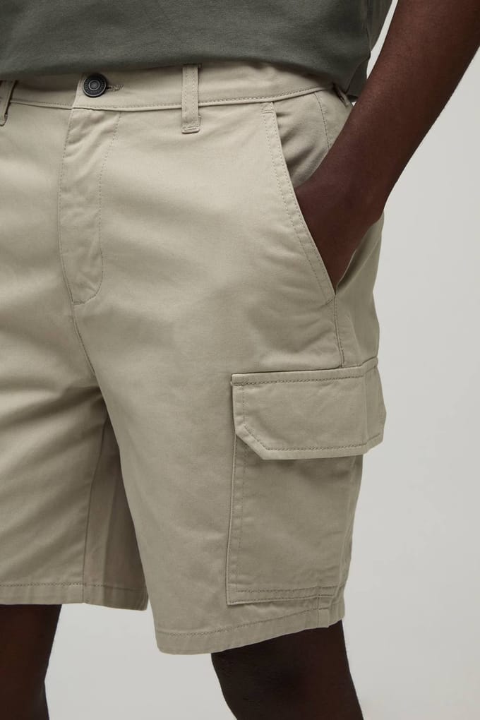 Essentiële Slim Fit Chino Shorts Met Vaste Tailleband | Stone | Size 40