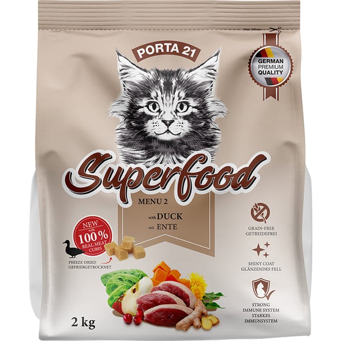 Porta 21 Superfood Menu 2 met Eend Kattenvoer - Dubbelpak: 2 x 2 kg