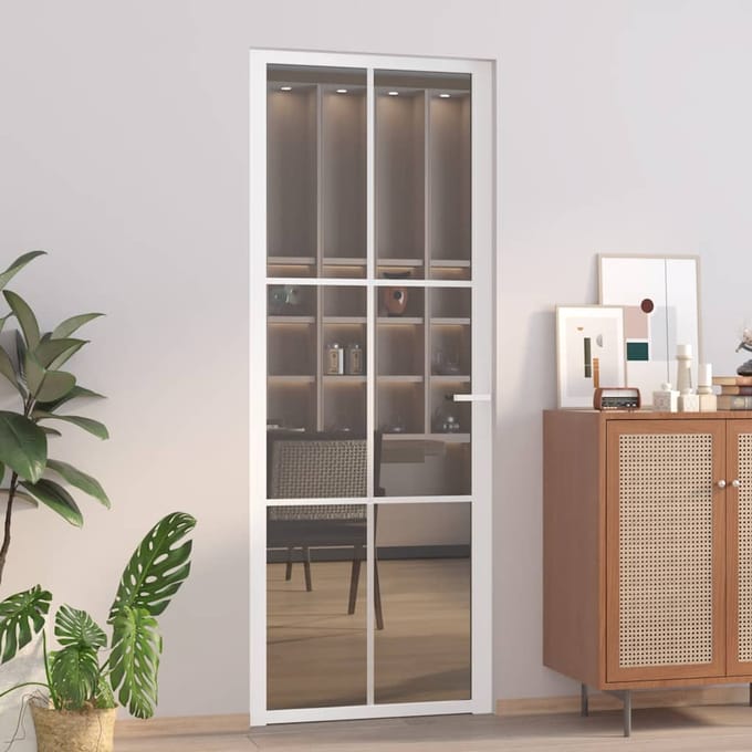 vidaXL - Binnendeur - 76x201,5 - cm - ESG-glas - en - aluminium - wit
