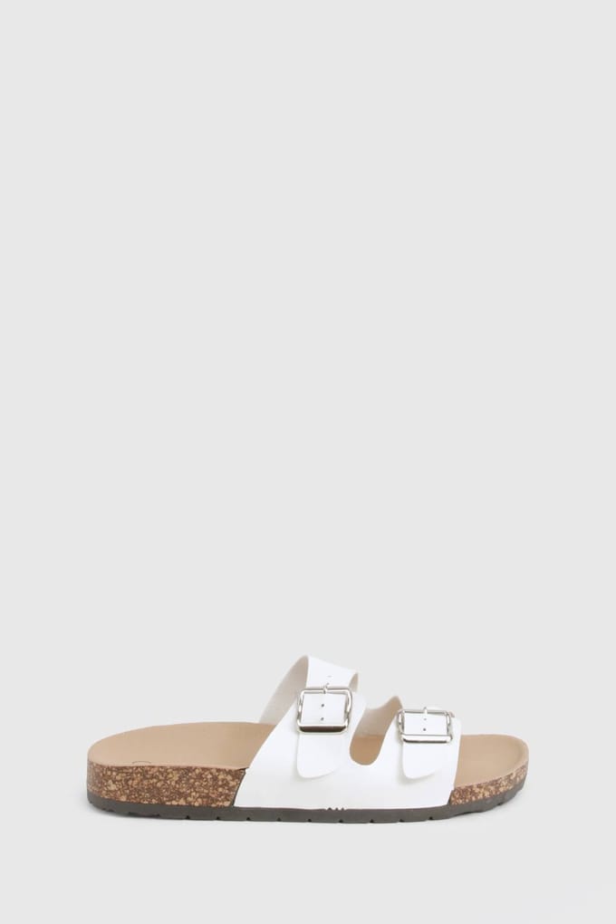 boohoo Dames Double Buckle Footbed Slider | Wit | Maat: 36