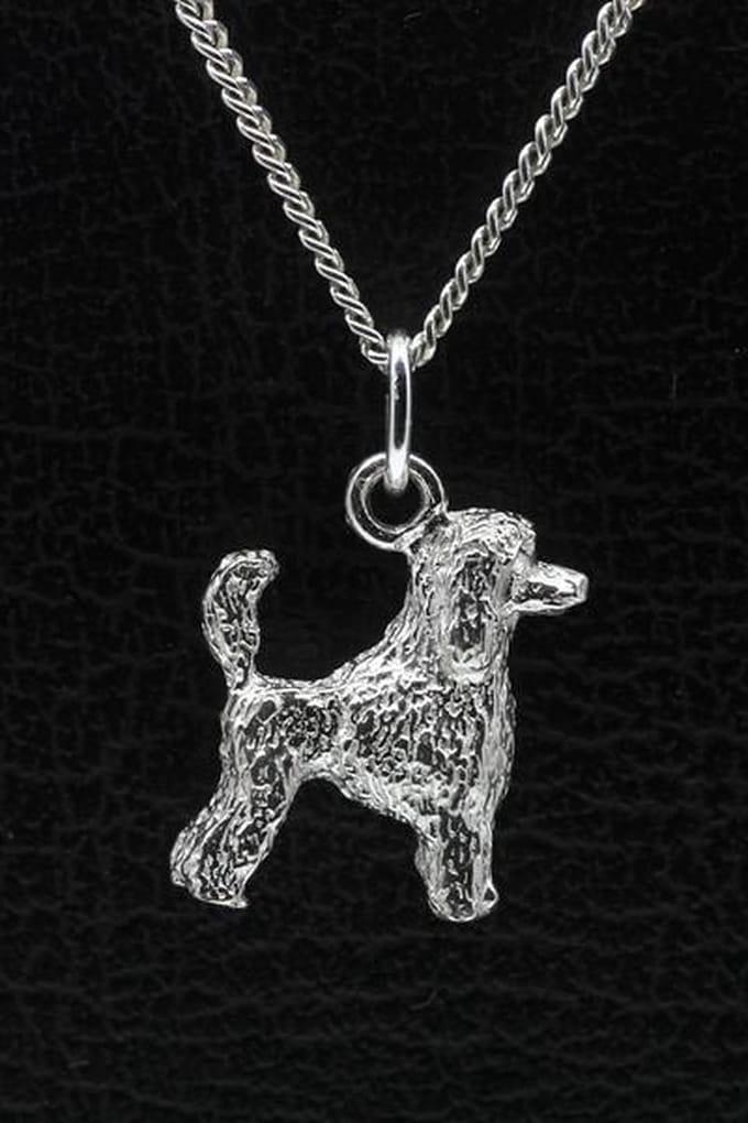 Zilveren Dwergpoedel caniche nain met staart ketting hanger - groot