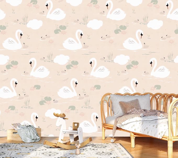 INGK - Kate & Andy - Behang - Swans (sand)